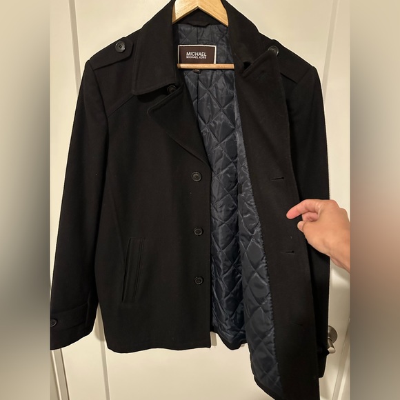 Michael Kors Men's (M) Wool Blend Black Pea Coat Button-Up Lined. Retail: $325 - Picture 7 of 12